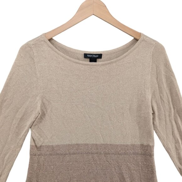 White House Black Market Asymmetrical Tunic Sweater Womens Gold 3/4 Sleeve Sz M - Picture 3 of 10